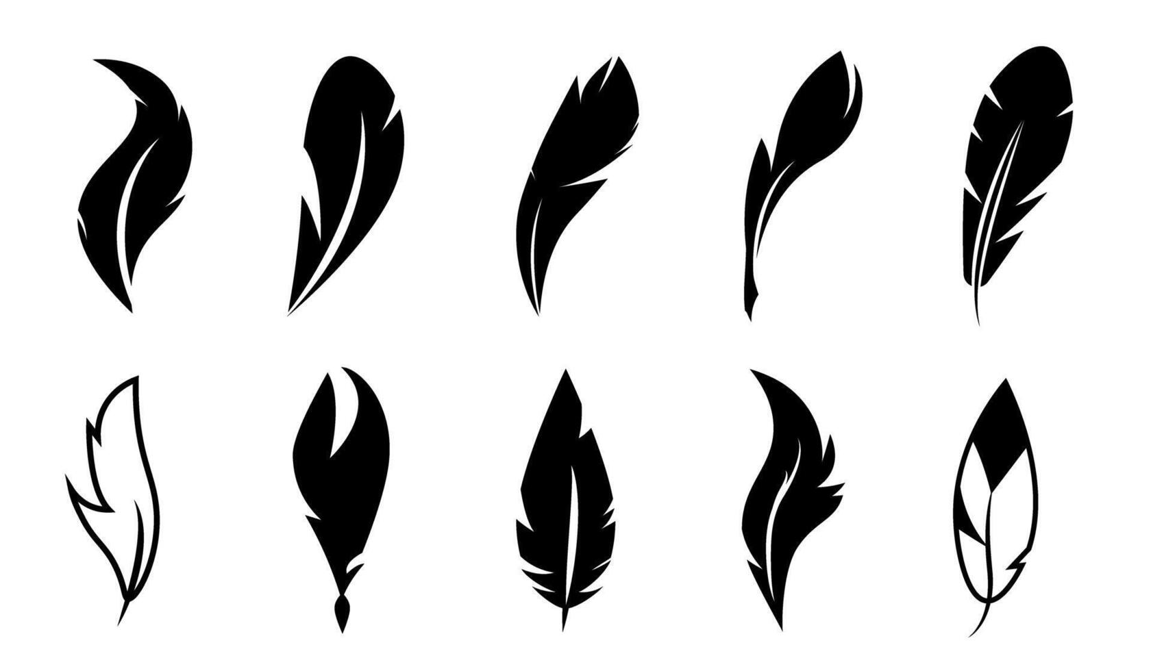 Set of Stylized Feather Silhouette Designs vector