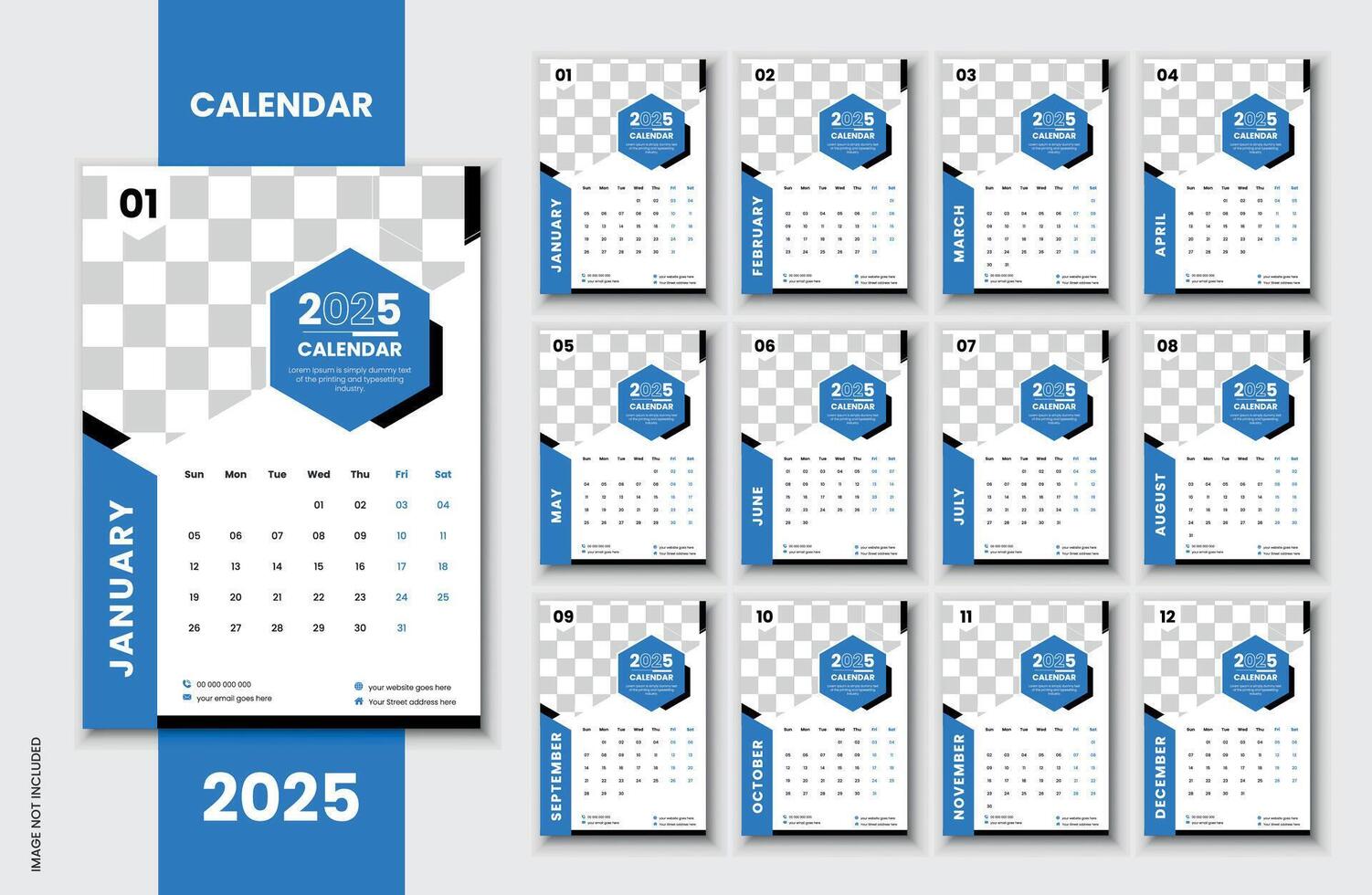 Creative Eye-catching corporate wall calendar design Template 2025, editable design vector