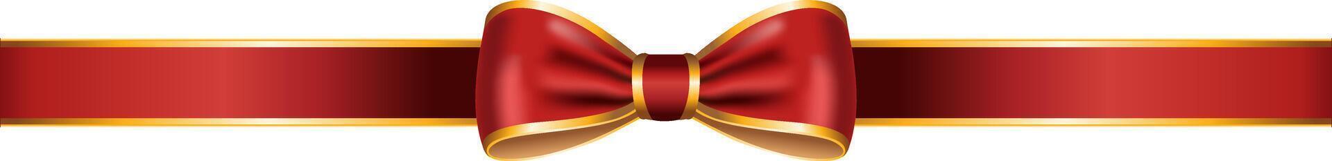 Red ribbon bow has gold trim illustration vector