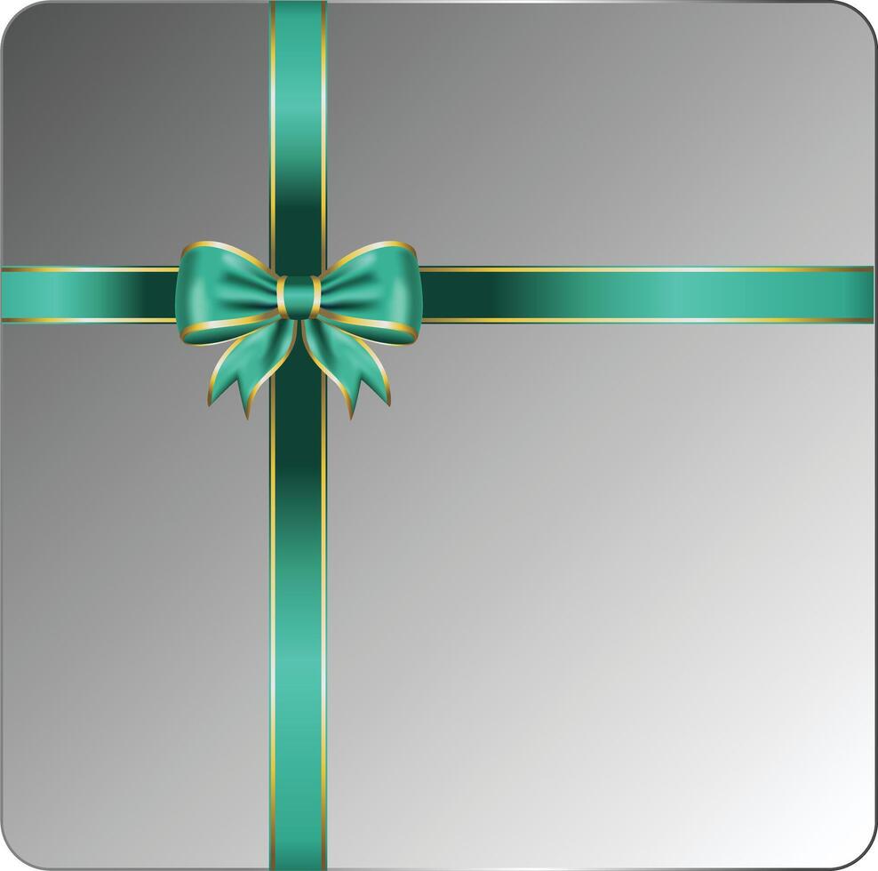 Tiffany ribbon bow has gold trim with gift box top view illustration vector