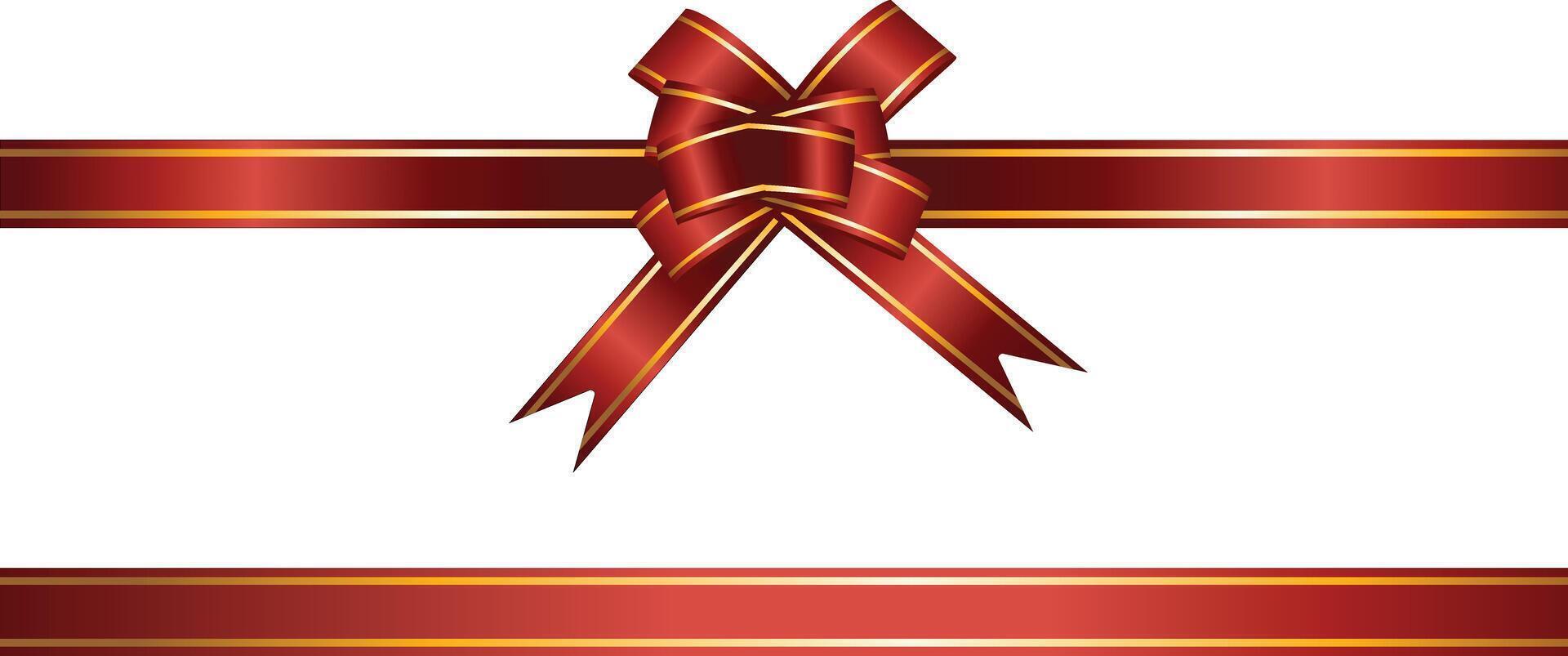 Red bow and ribbon with gold edging for gift decoration vector