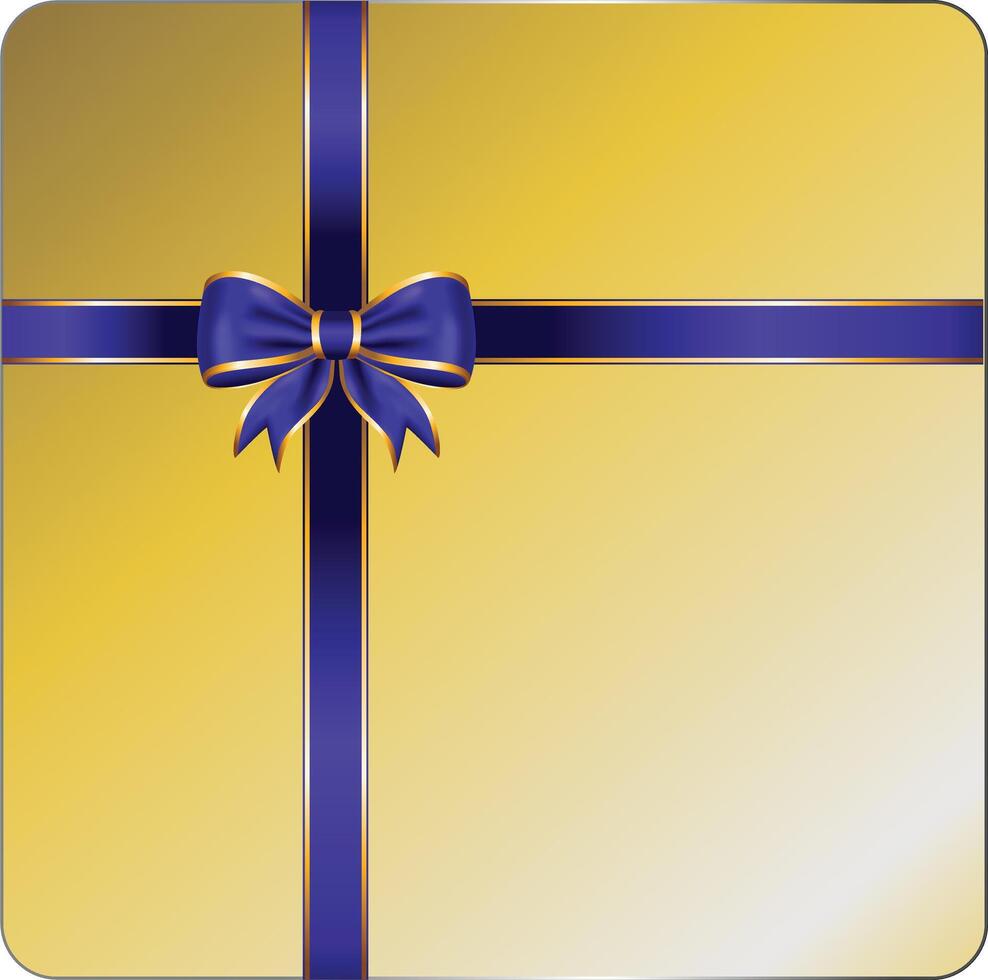 Purple ribbon bow has gold trim with gift box top view illustration vector