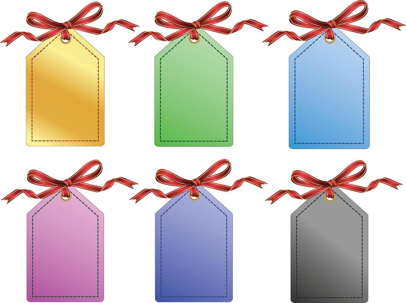 colorful gift tag sets and red bow with golden trim vector