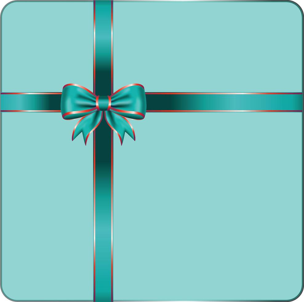 Tiffany ribbon bow has gold trim with gift box top view illustration vector
