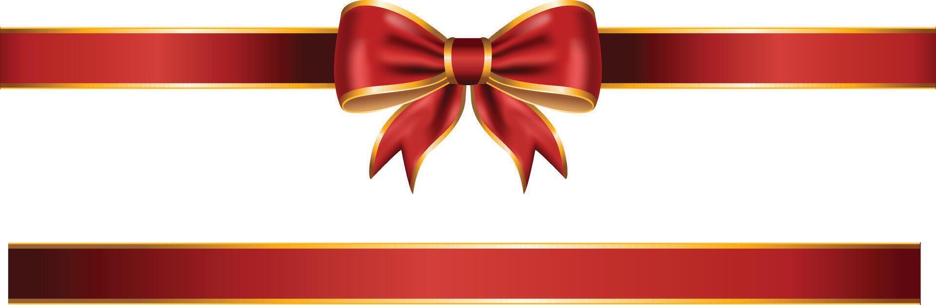 Red ribbon bow with gold trim and straight horizontal border vector