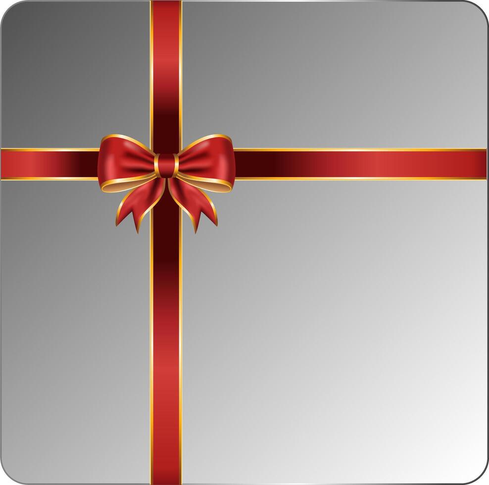 red ribbon bow has gold trim with gift box top view illustration vector