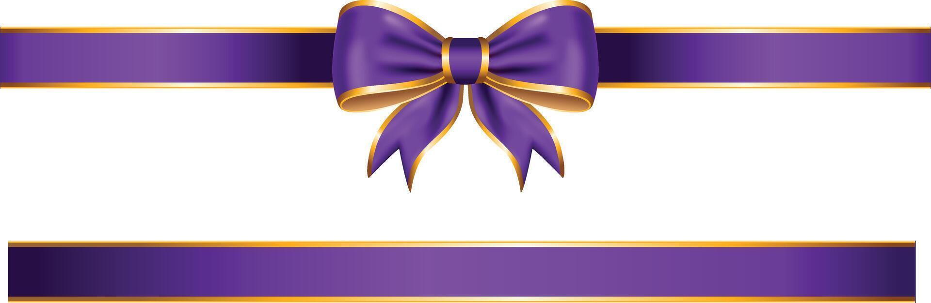 Purple ribbon bow with gold trim and straight horizontal border vector