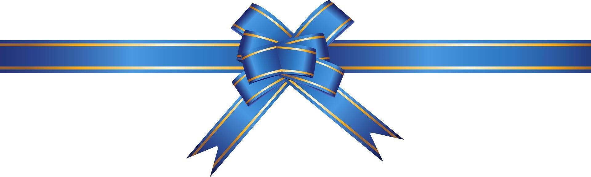 Bluebow and ribbon with gold edging for gift decoration vector