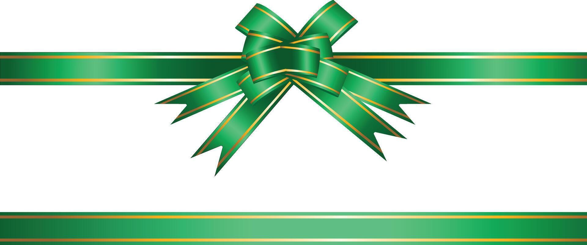 Green bow and ribbon with gold edging for gift decoration vector