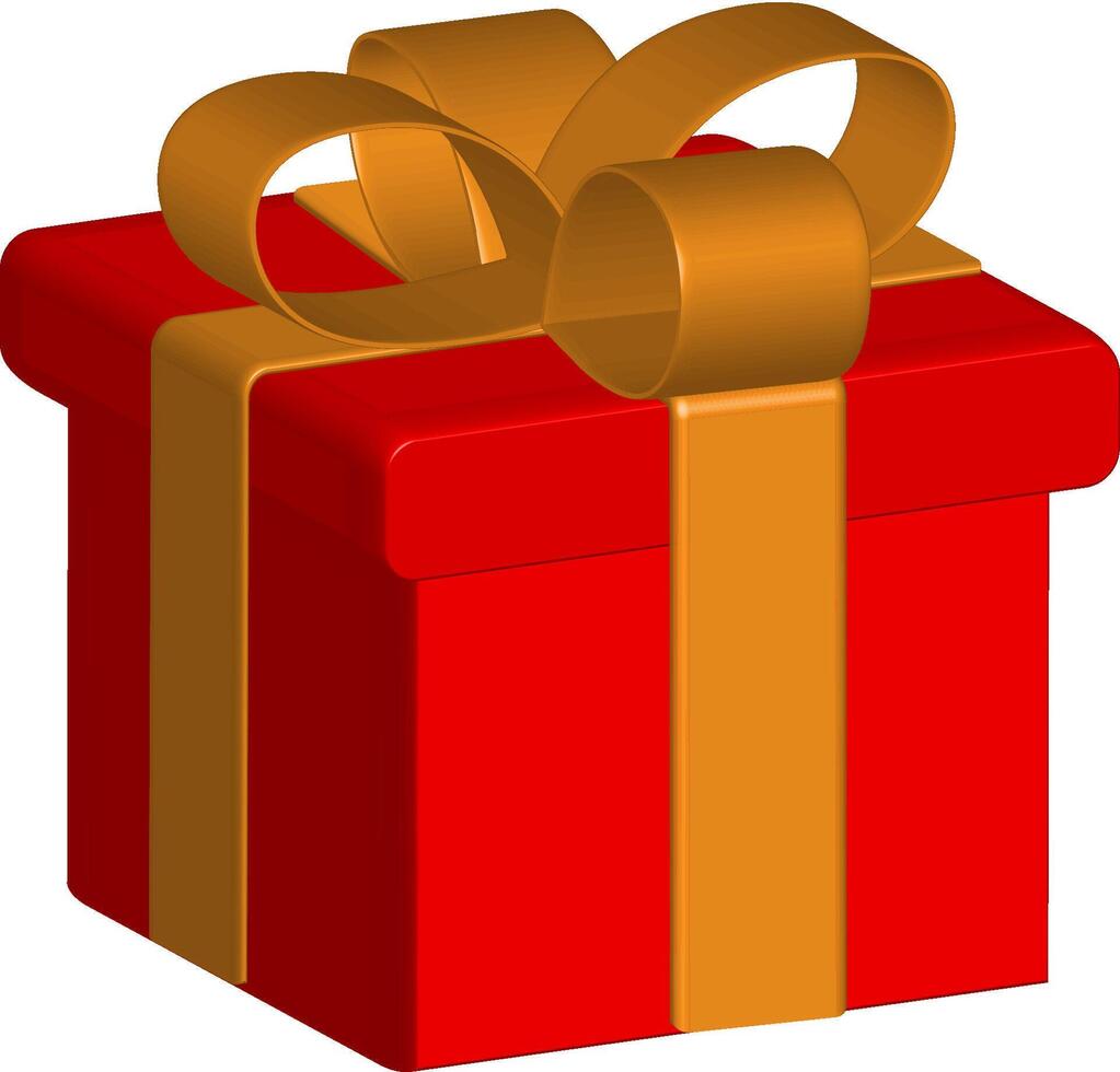Red 3D gift box with gold bow vector