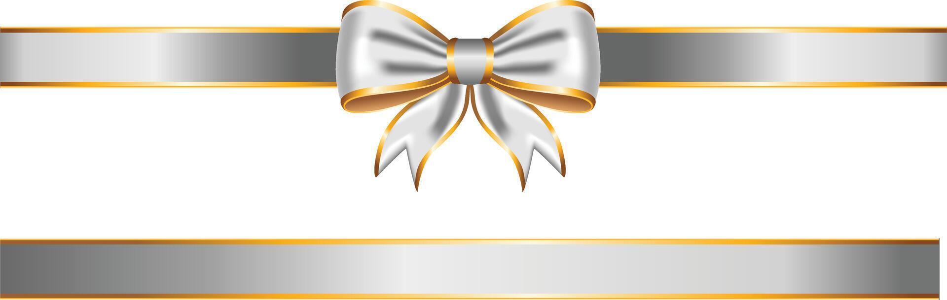 Silver ribbon bow with gold trim and straight horizontal border vector