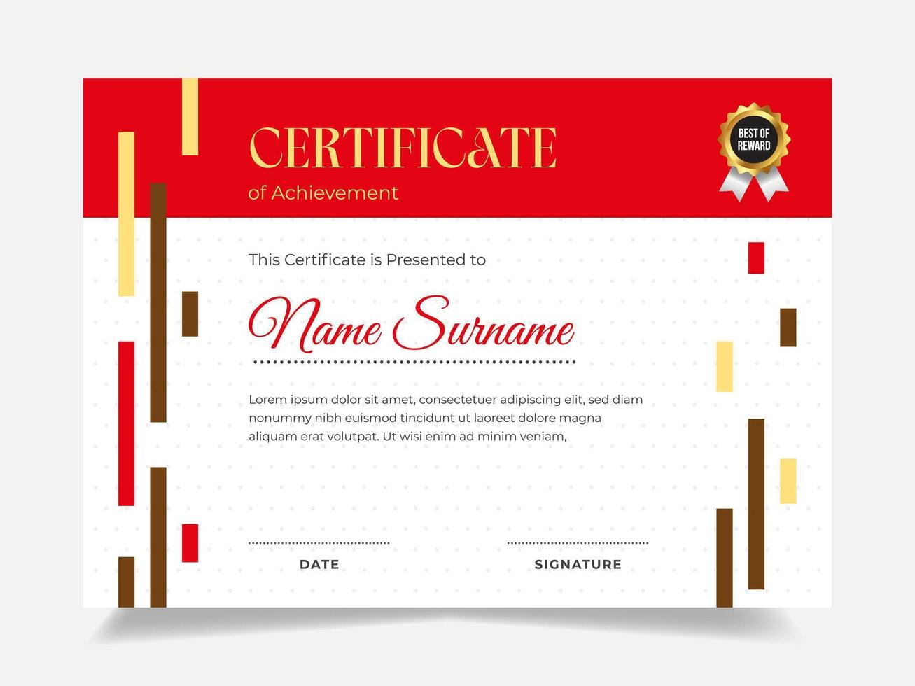 Red gold flat modern certificate template. Suitable for Award, Diploma, Graduation, Business, and Education. vector