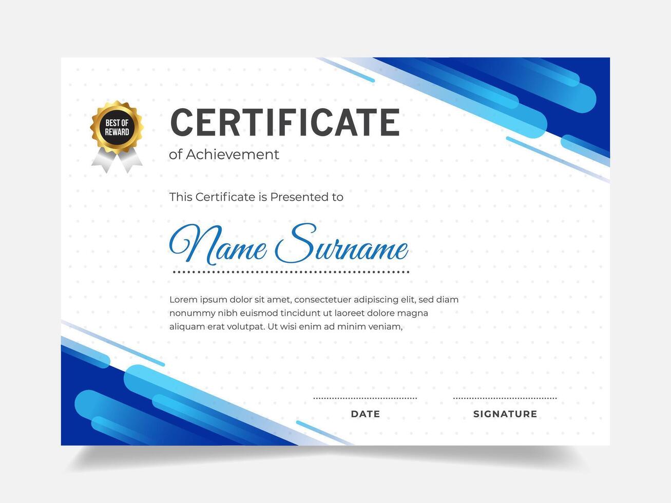 Blue gradient certificate template. Suitable for Award, Diploma, Graduation, Business, and Education. vector
