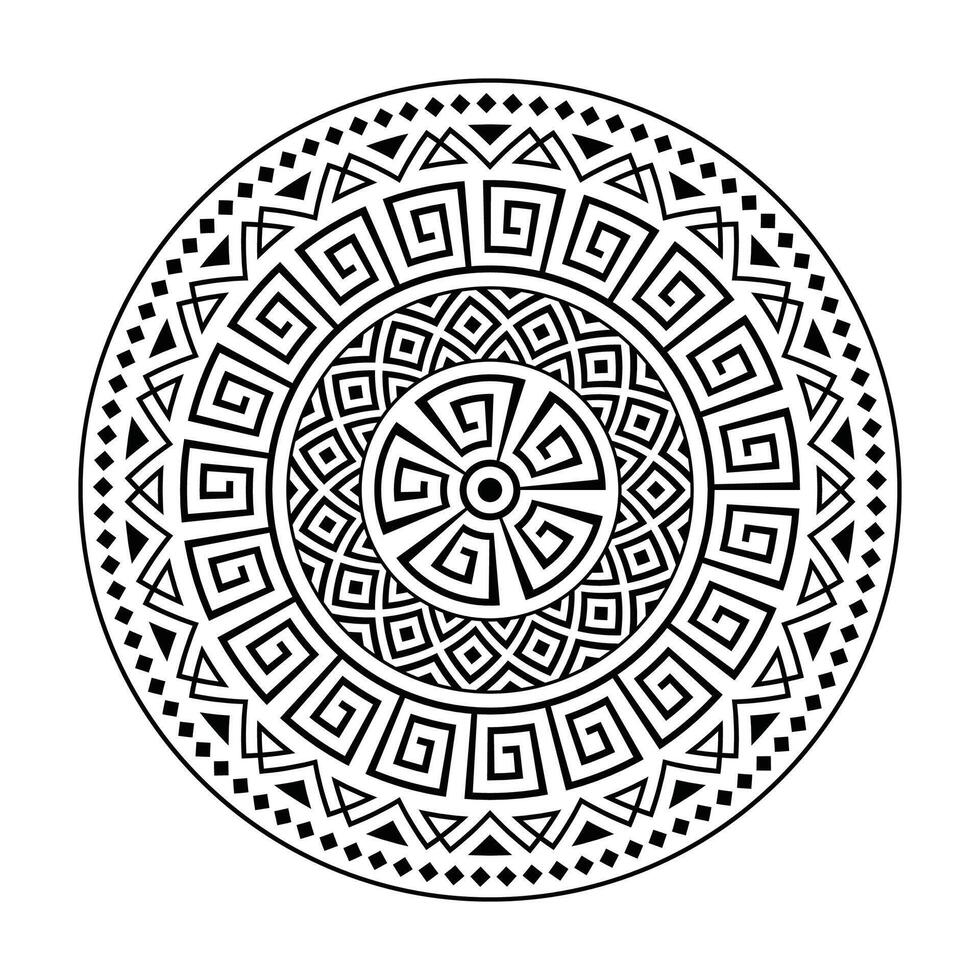 Abstract round mandala design, tribal circular geometric ornament, emblem against a white background. vector
