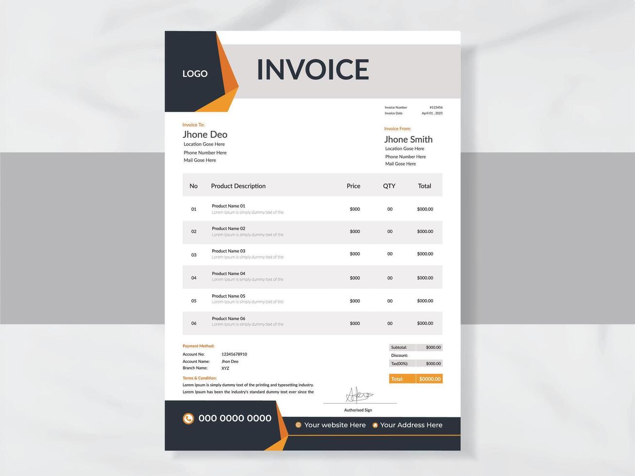 Invoice template design for your business. Minimalist Invoice template design. vector