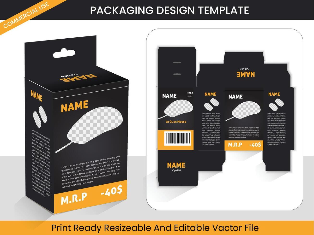 Mouse package box design. Product box package creative design. Mouse box design. Print Ready resizable, editable file. vector