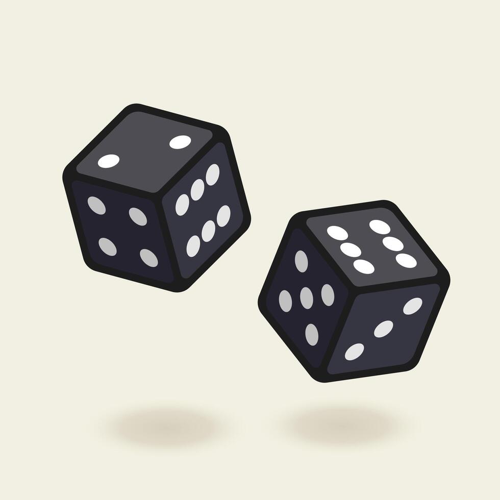 Illustration of black dice tossed in the air. Dice in simple style. vector