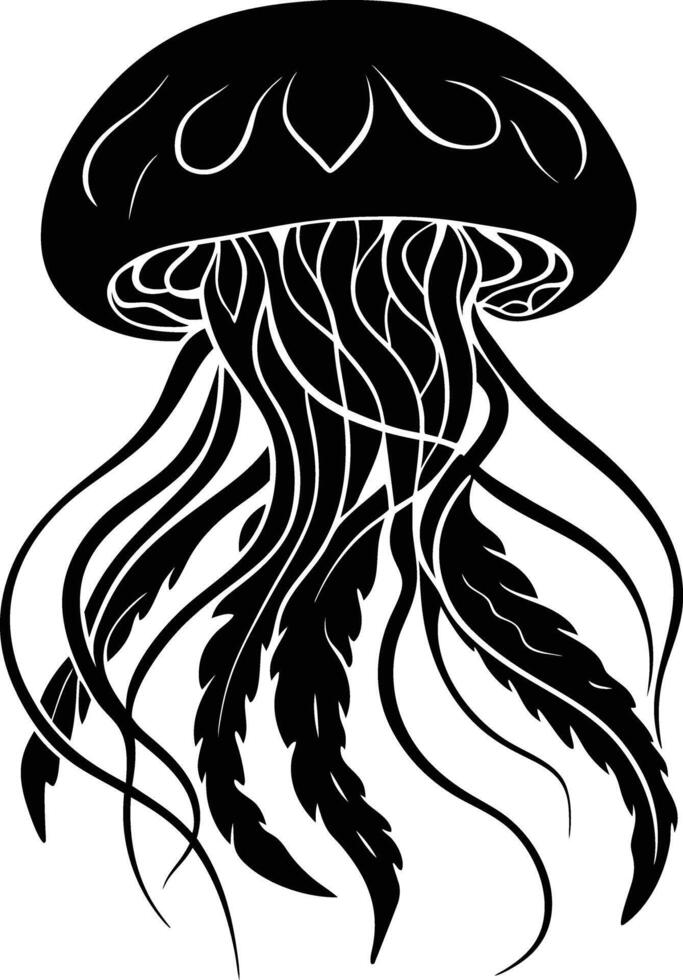 a black and white illustration of a jellyfish vector