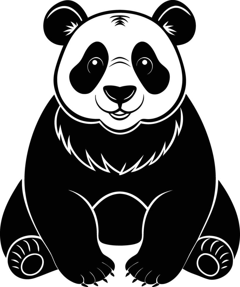 a black and white panda bear sitting on the ground vector