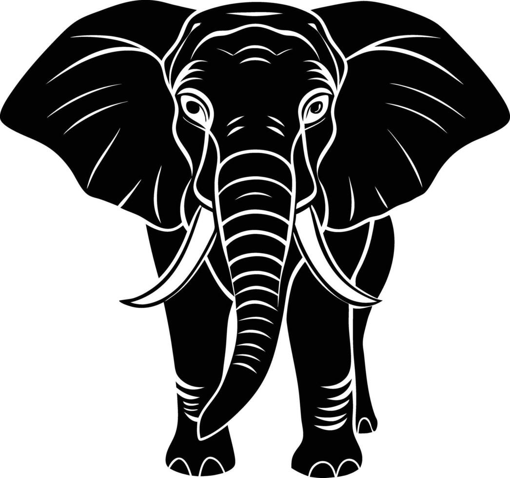 an elephant is shown in black and white on a white background vector