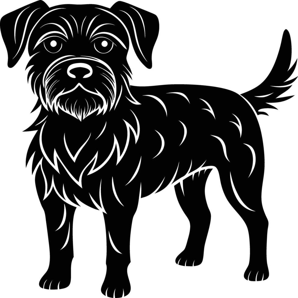 black and white illustration of a border terrier dog vector