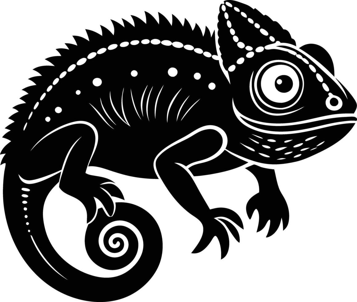 a black and white chameleon lizard on a white background vector