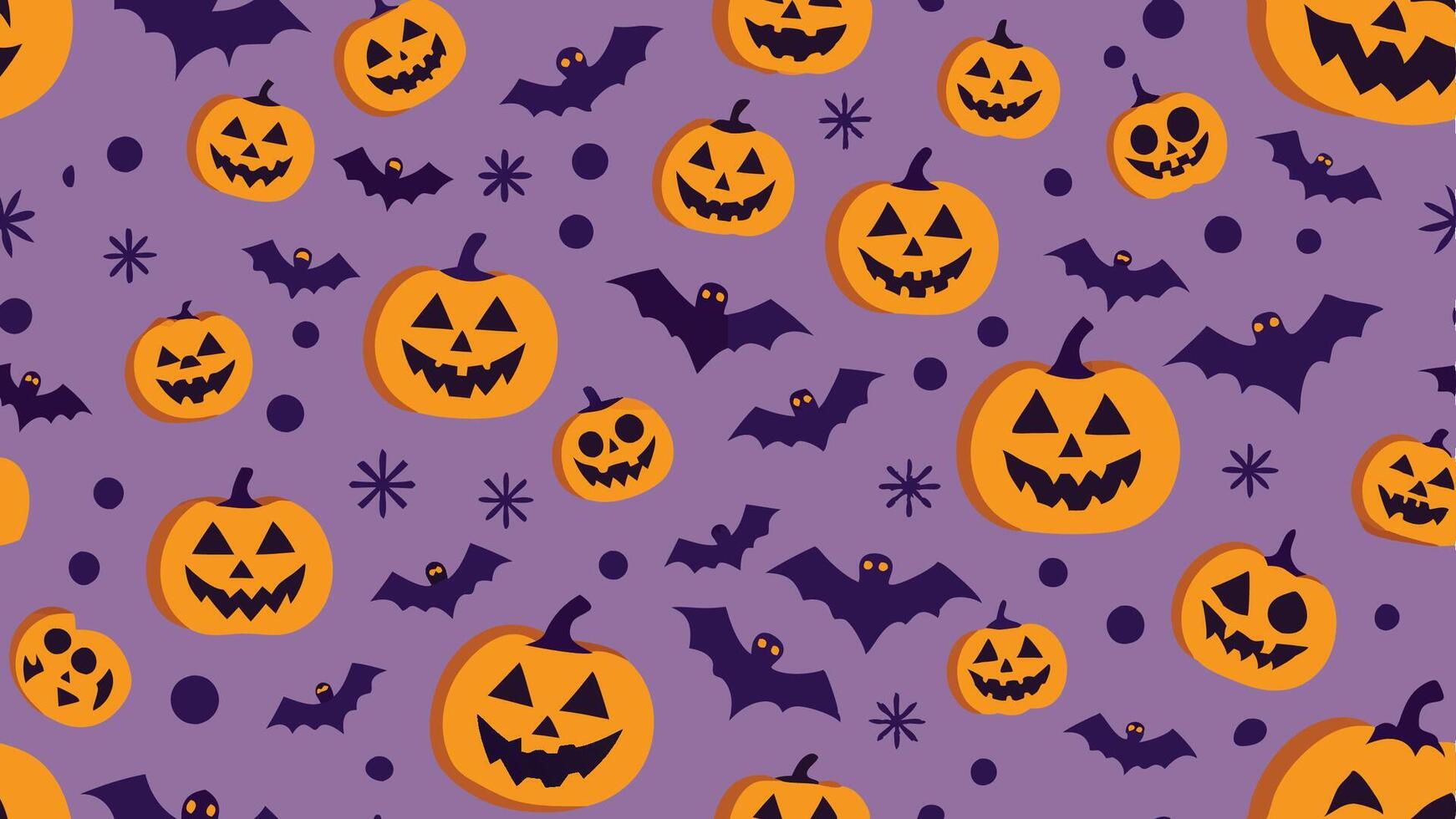 halloween pumpkins and bats on a purple background vector