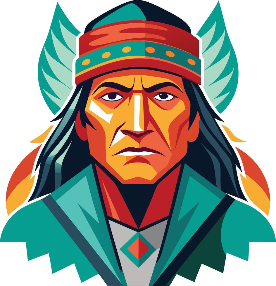 Geronimo - native american indian chief headshot illustration vector