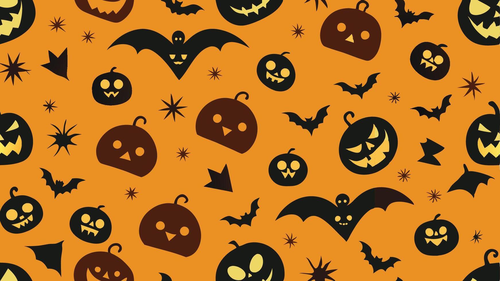 halloween pumpkins and bats on an orange background vector