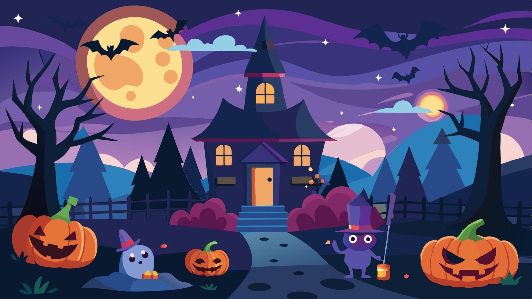 halloween background with a haunted house and pumpkins vector