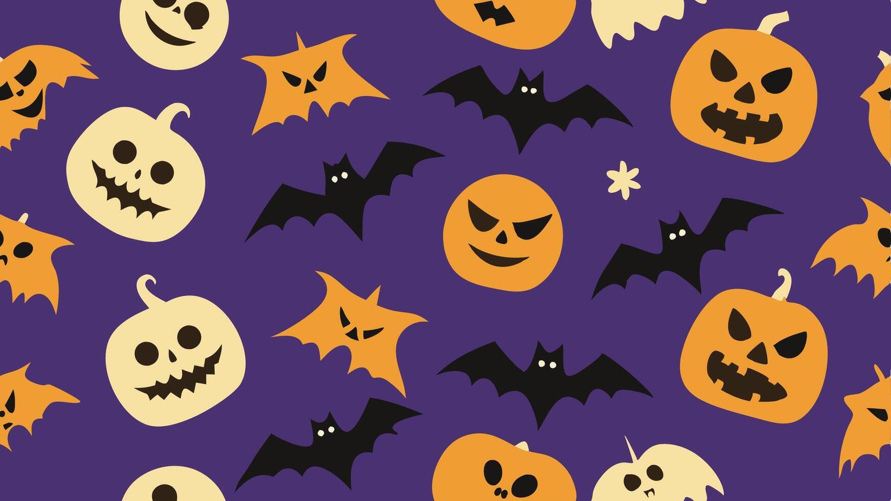 halloween pumpkins and bats on a purple background vector