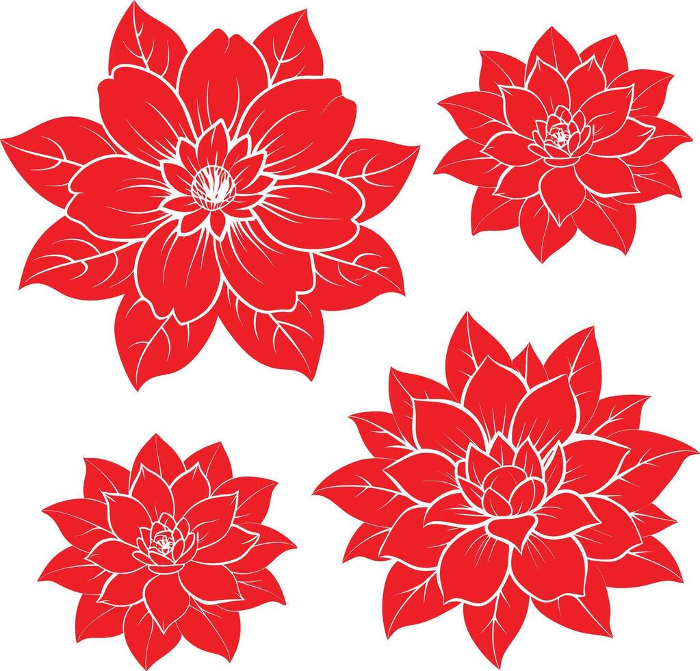 four red flowers on a white background vector