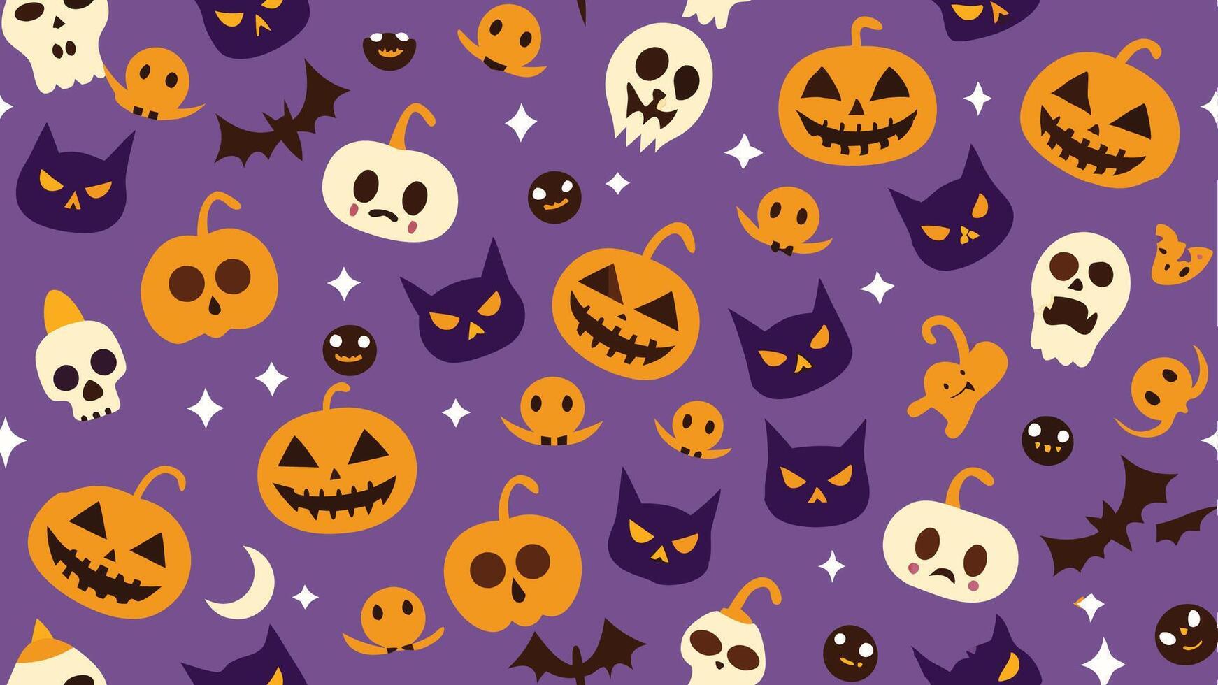 halloween pumpkins and bats on a purple background vector