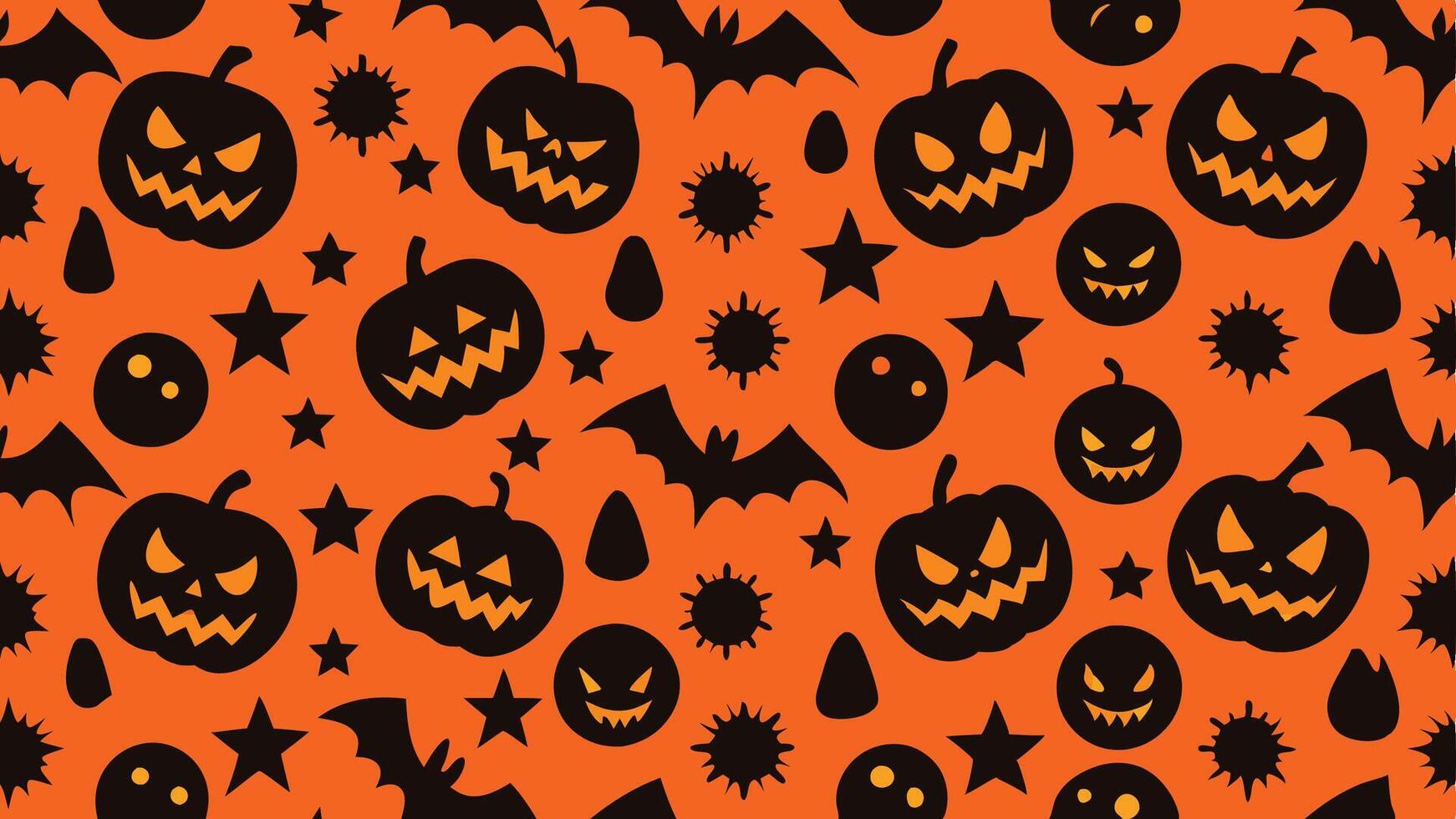 halloween pumpkin and bat pattern on an orange background vector