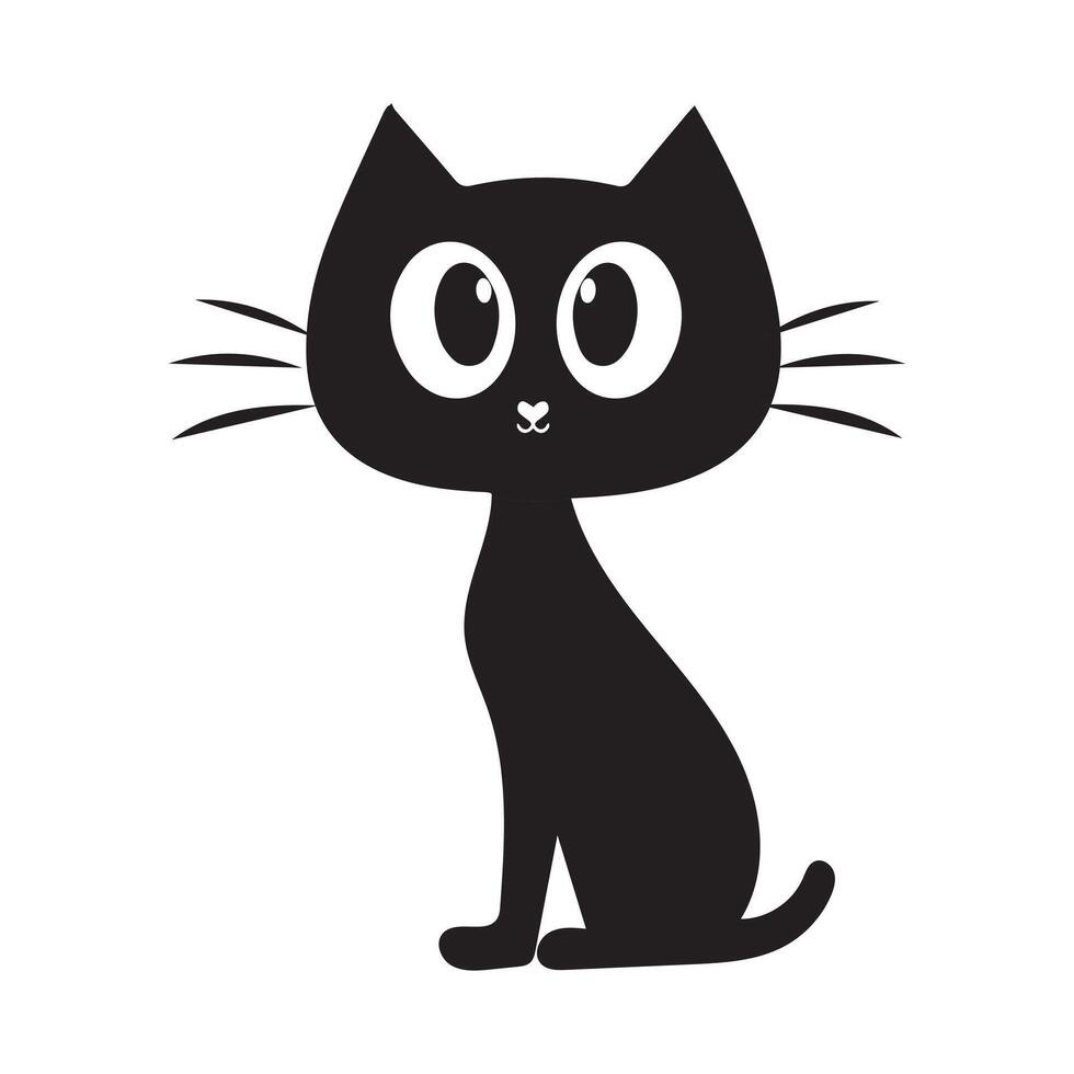 Minimalist Cute Black Cat Illustration, A minimalist illustration of a cute black cat with big eyes and a simple design. Perfect for use in graphic projects, product design vector