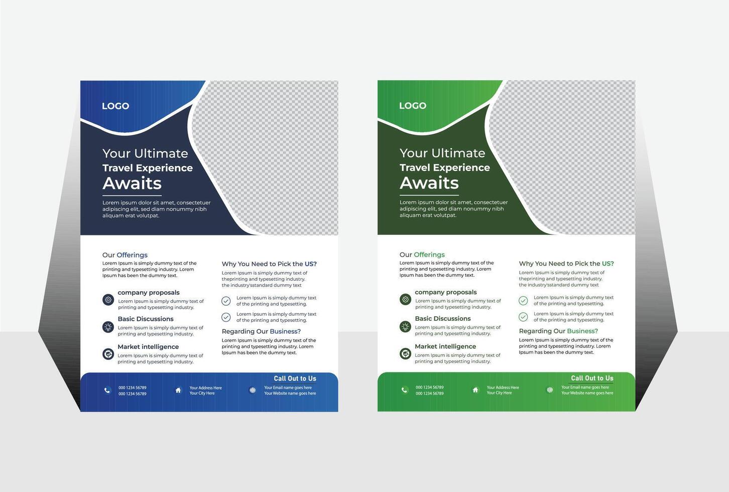 Travel ads flyer template design Business flyer design and brochure cover page template for travel. vector