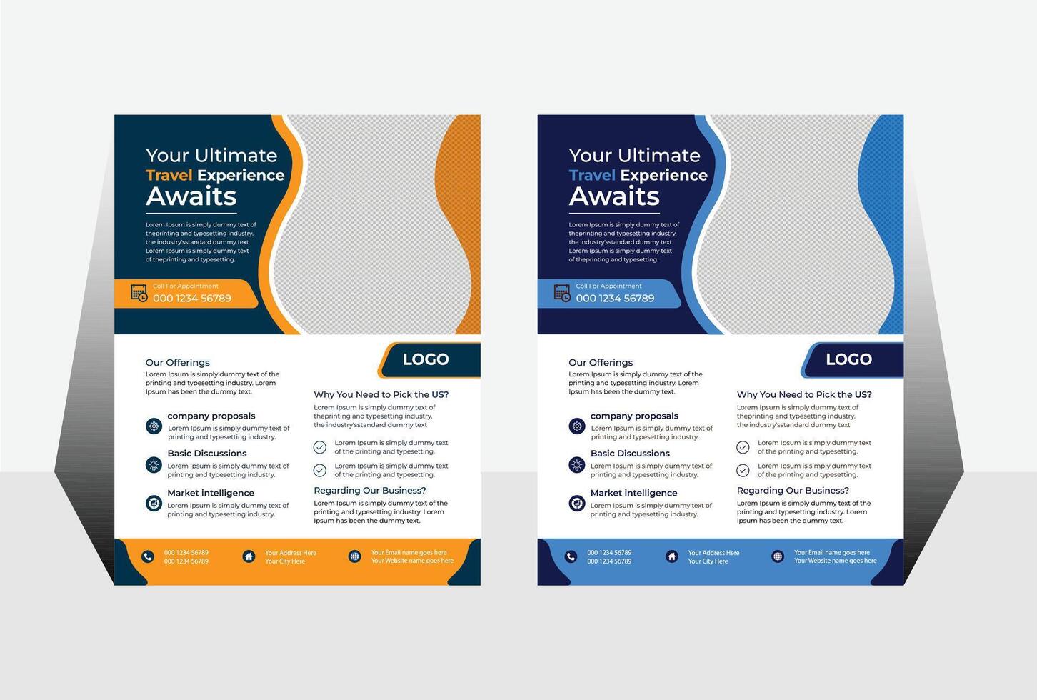 Travel ads flyer template design Business flyer design and brochure cover page template for travel. vector