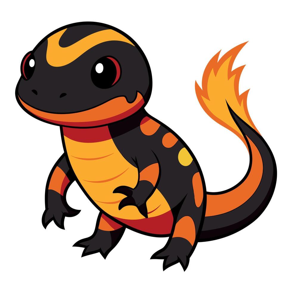 Fire Salamander lizard stands kawaii vector