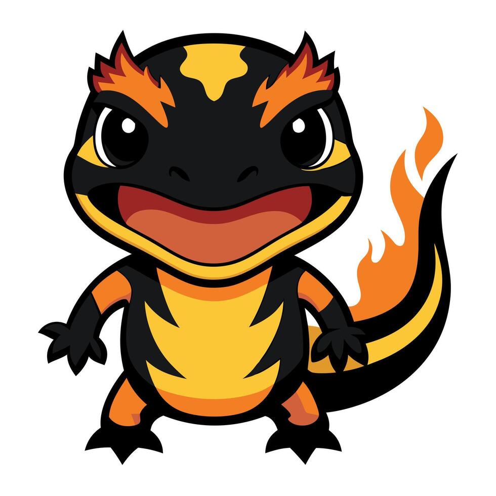 Fire Salamander lizard angry kawaii vector