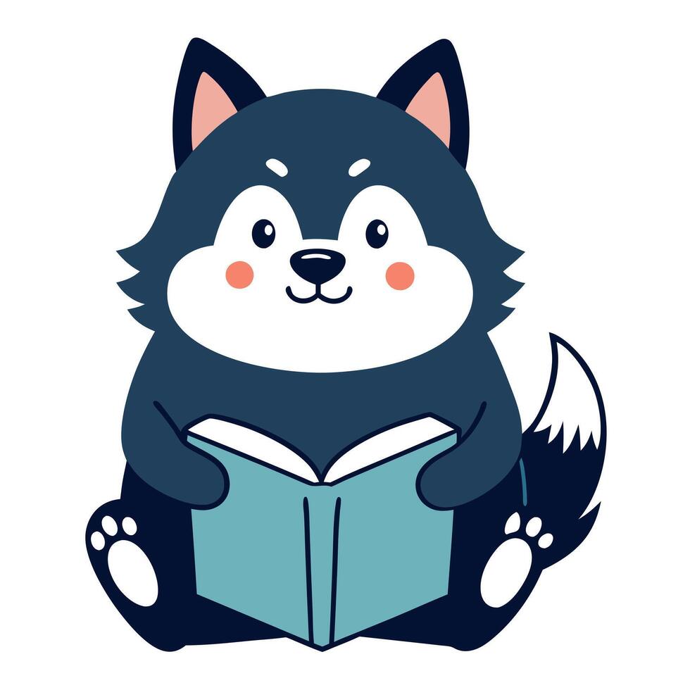 Finnish Lapphund dog reading kawaii vector