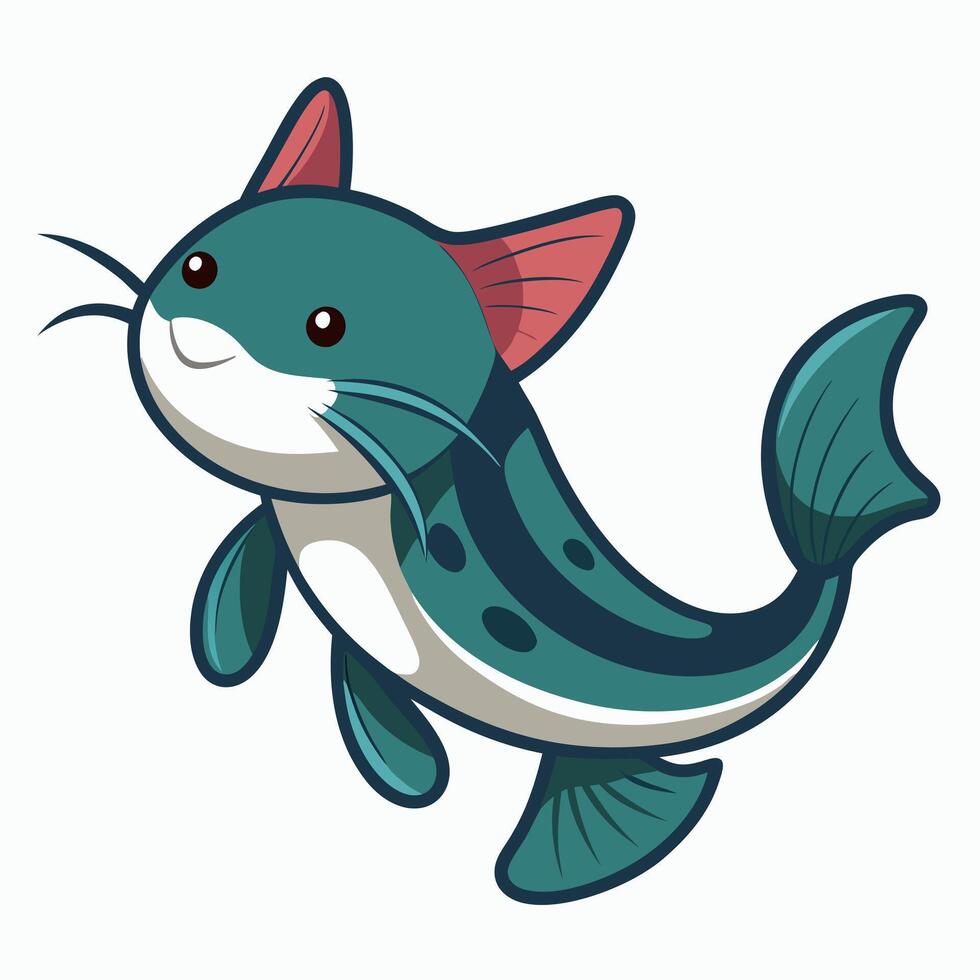Flathead Catfish fish sits kawaii vector