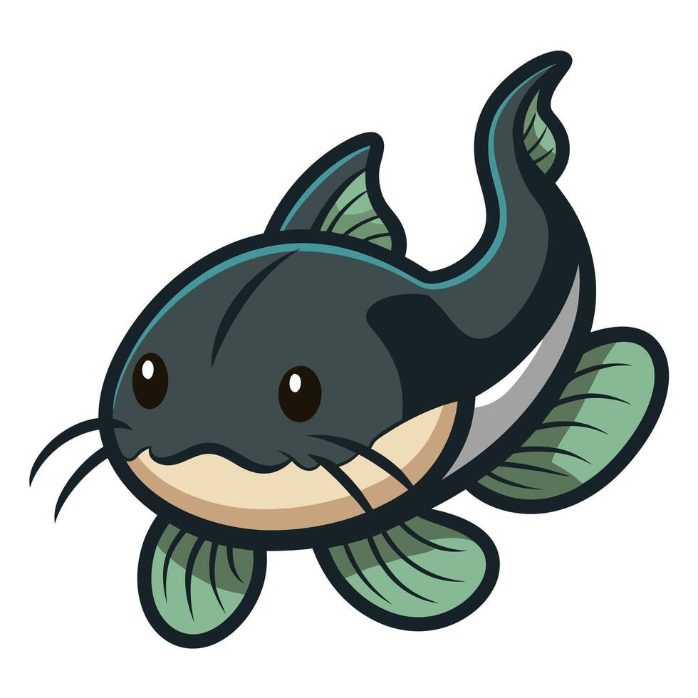 Flathead Catfish fish runs kawaii vector