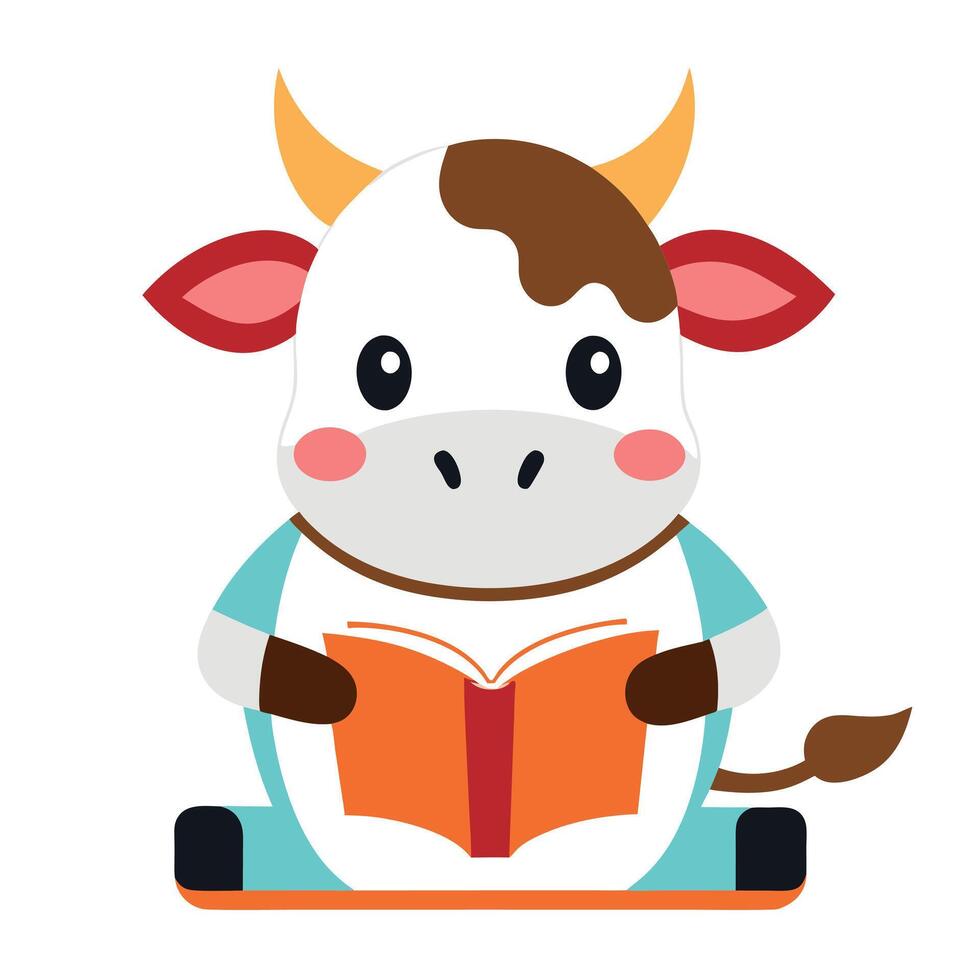 Fleckvieh Cattle cow reading kawaii vector