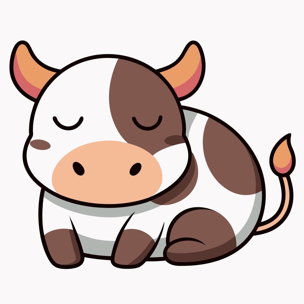 Fleckvieh Cattle cow sleeps kawaii vector