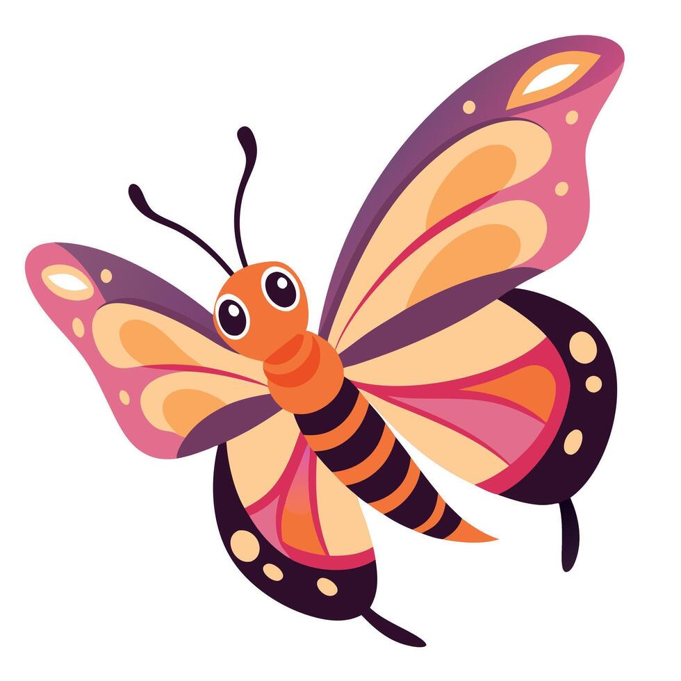 Fritillary Butterfly flies kawaii vector