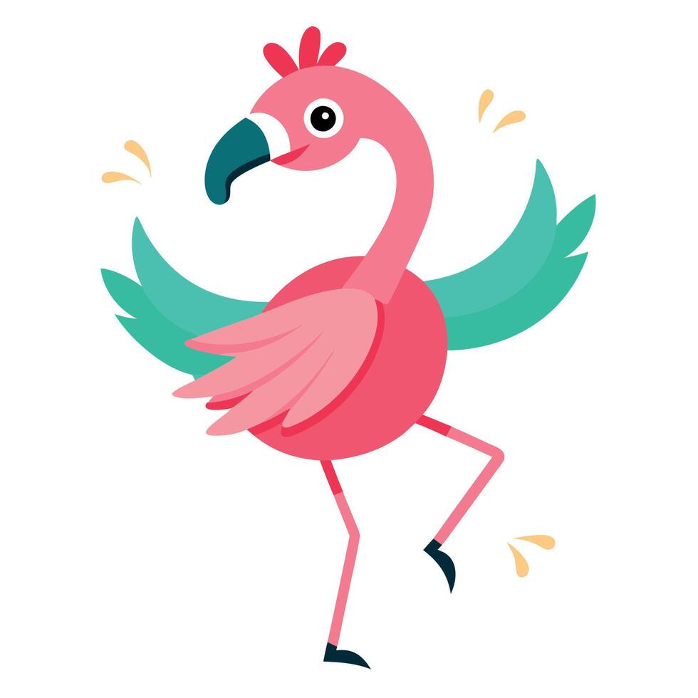 Galapagos Flamingo bird dancing kawaii vector