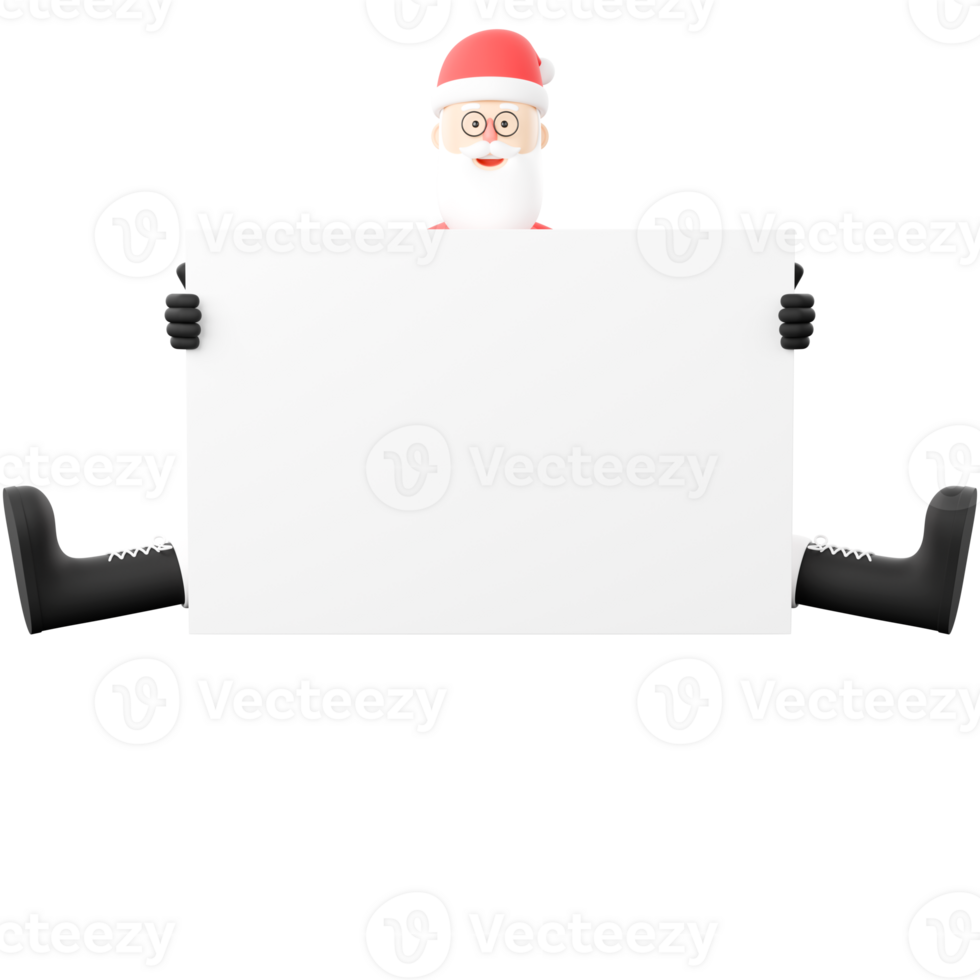 A Santa Claus jumps with a blank white board png