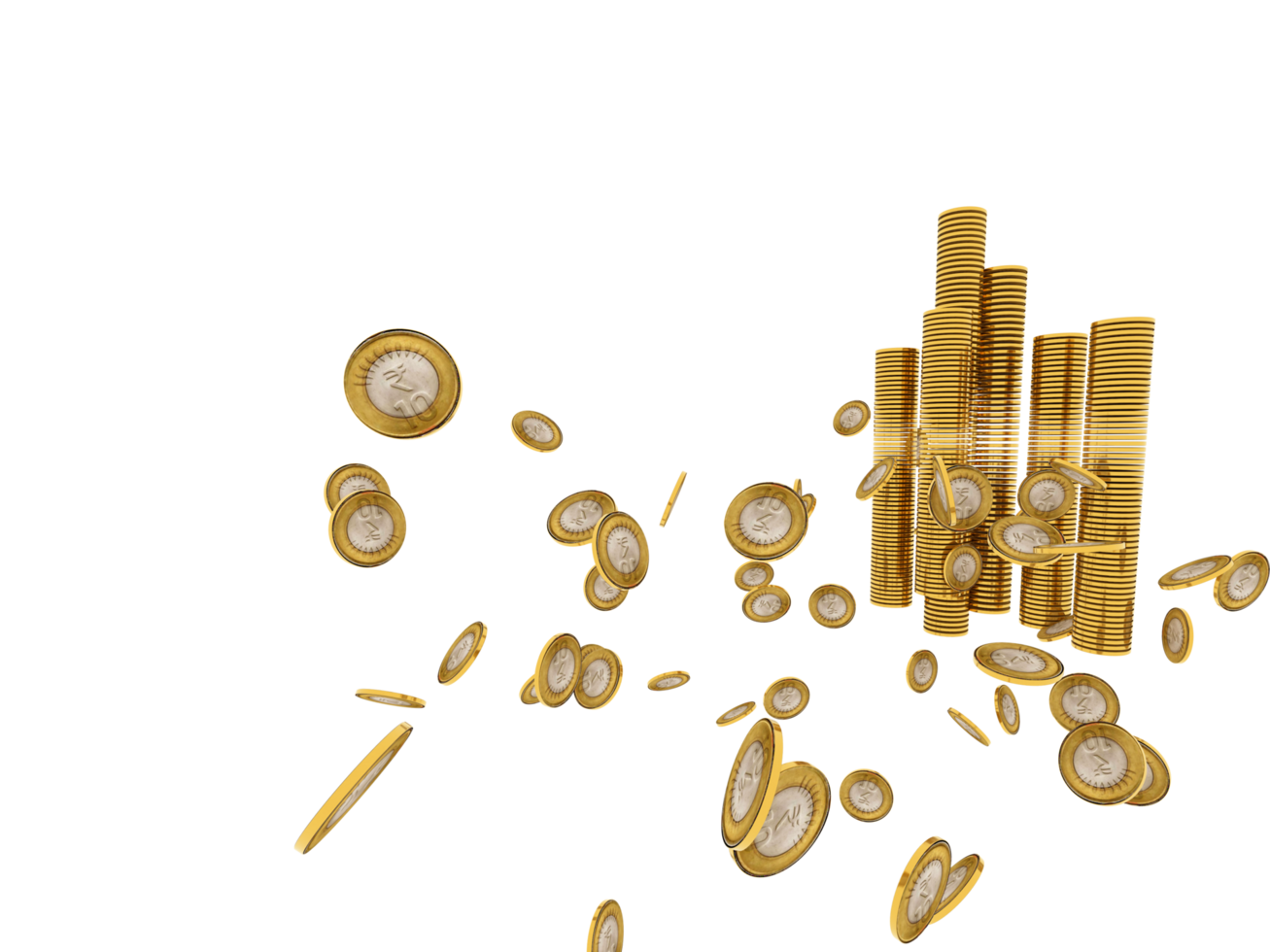 Golden Indian rupee sign and Indian currency coin isolated on 3d render png