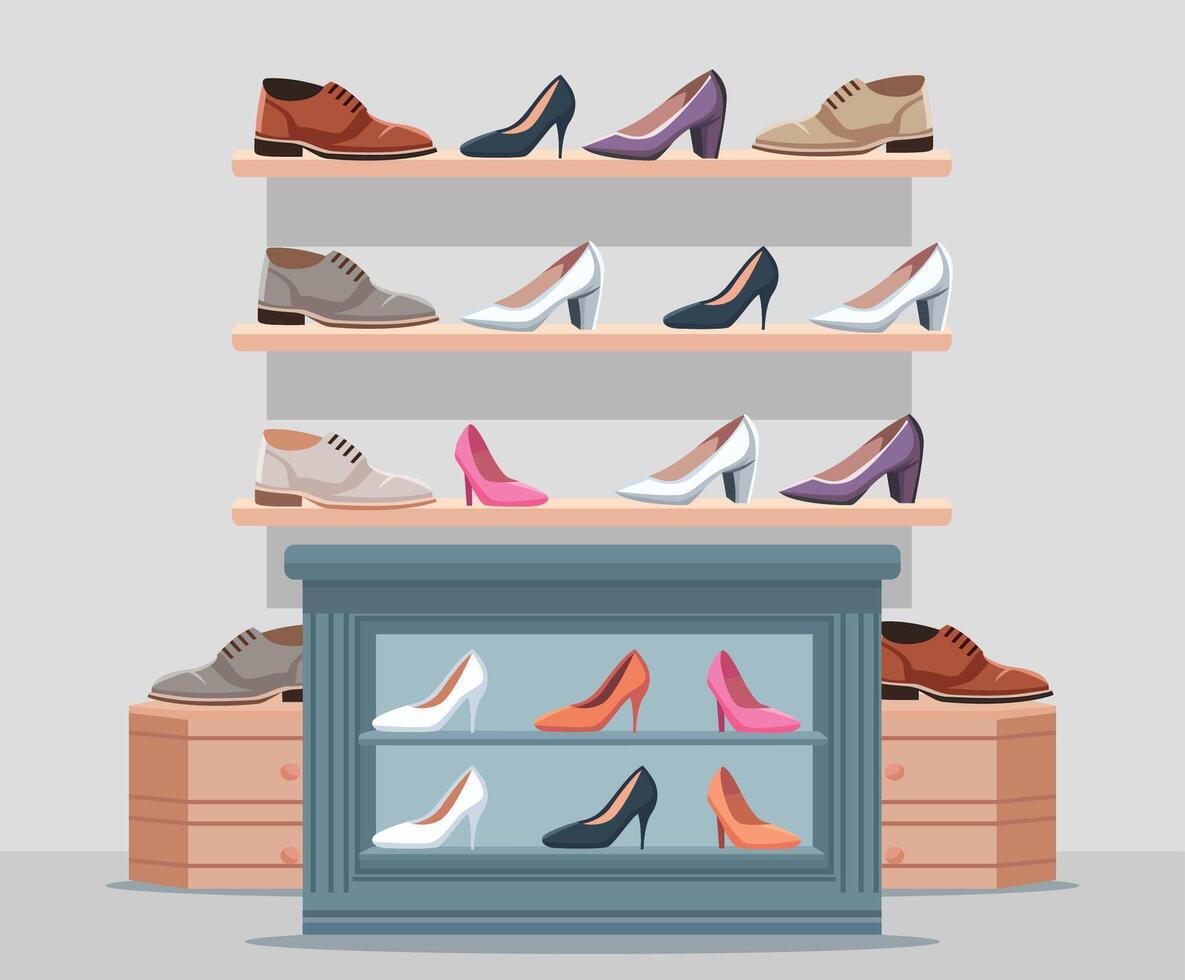 The salesman stands in the shoe store vector