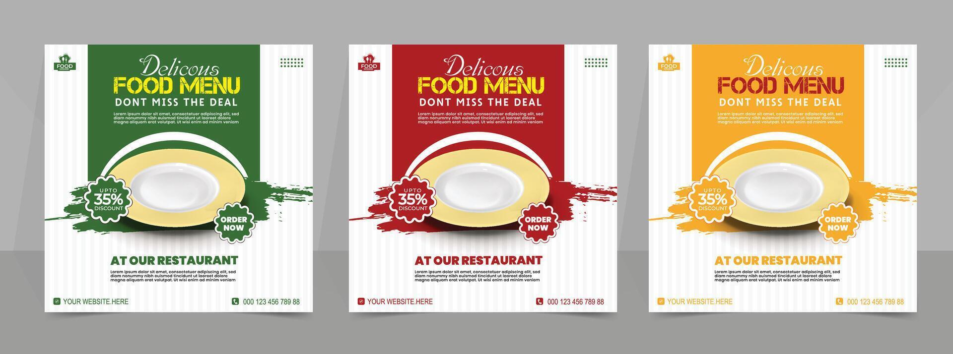 Food social media post template with plate. Set of Editable square banner template design for food post. Suitable for Social Media Post restaurant and culinary. for post, web vector
